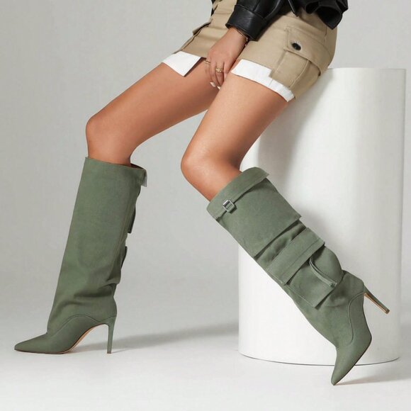 Green Western Women's Stiletto Heel Boots - Picture 5 of 5